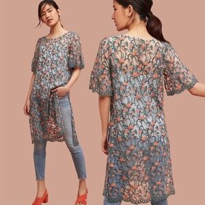 Anthropologie NWT Moulinette Soeurs Floral Embroidered Mesh Tunic Size XS